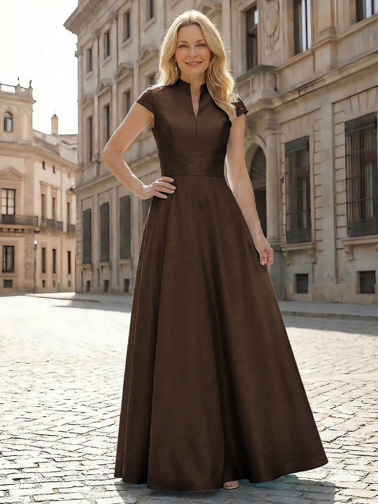 Simple Satin Mother of the Bride Dresses with Short Sleeves