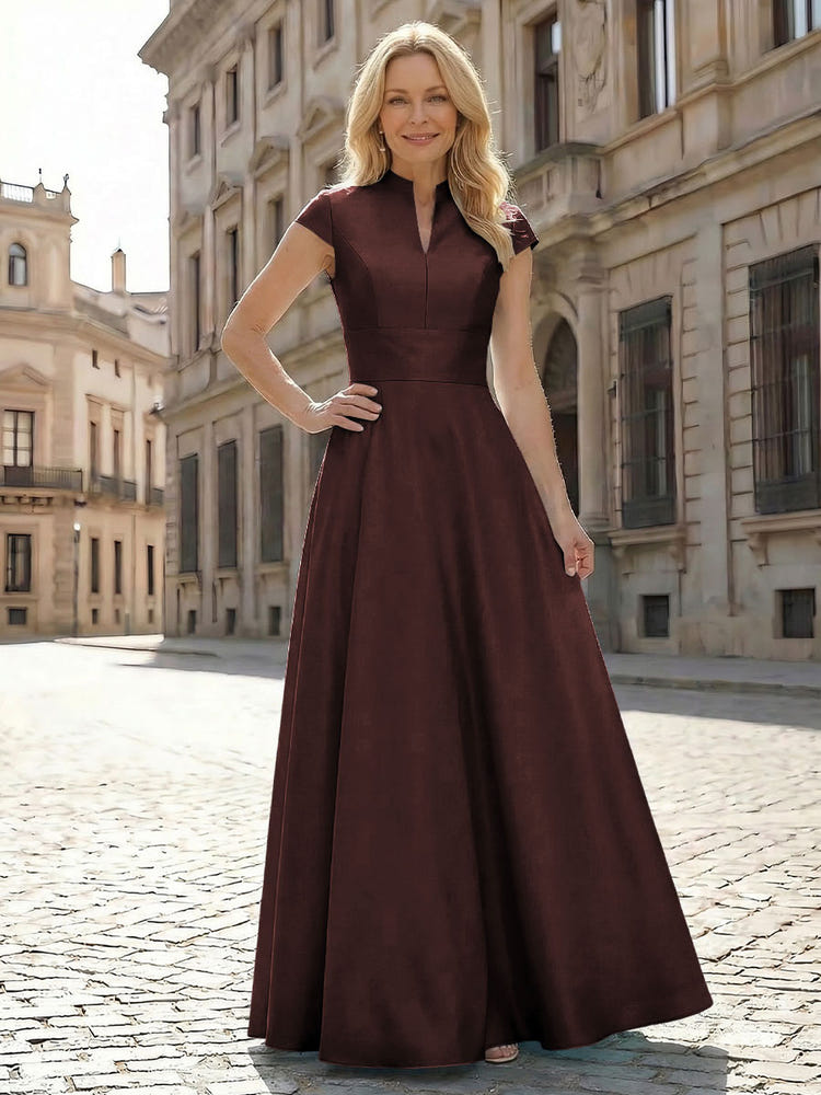 Simple Satin Mother of the Bride Dresses with Short Sleeves