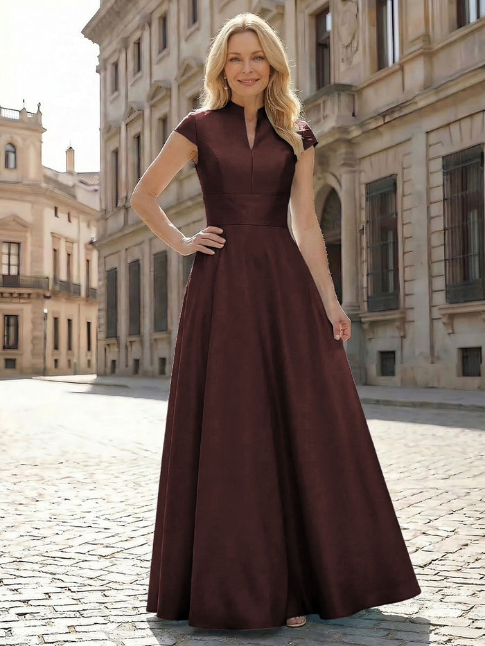 Simple Satin Mother of the Bride Dresses with Short Sleeves