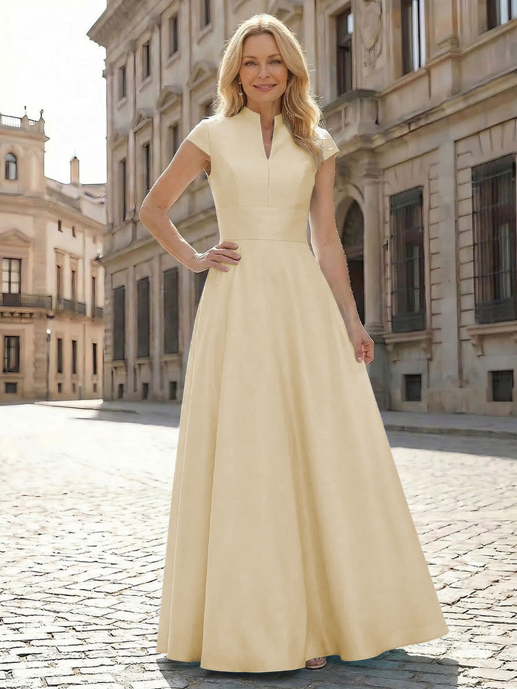 Simple Satin Mother of the Bride Dresses with Short Sleeves