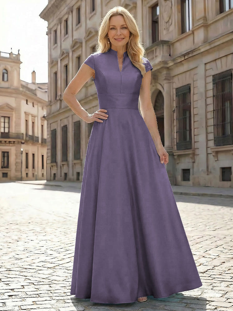 Simple Satin Mother of the Bride Dresses with Short Sleeves