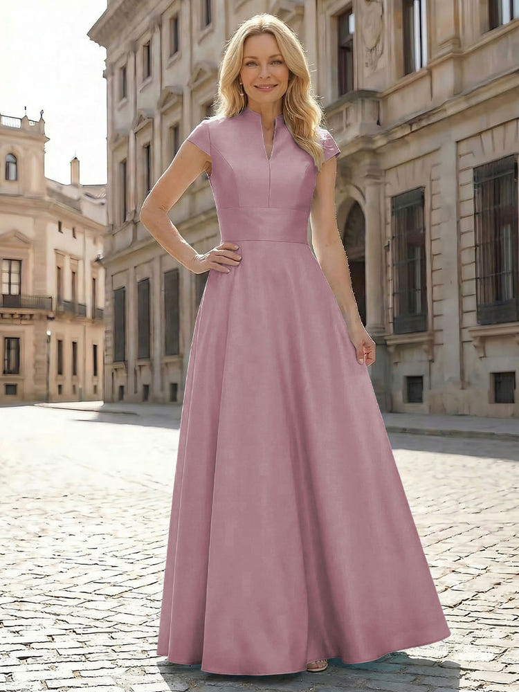 Simple Satin Mother of the Bride Dresses with Short Sleeves