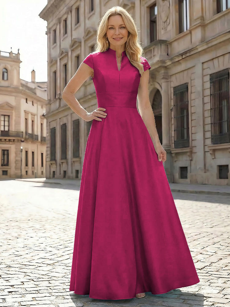 Simple Satin Mother of the Bride Dresses with Short Sleeves