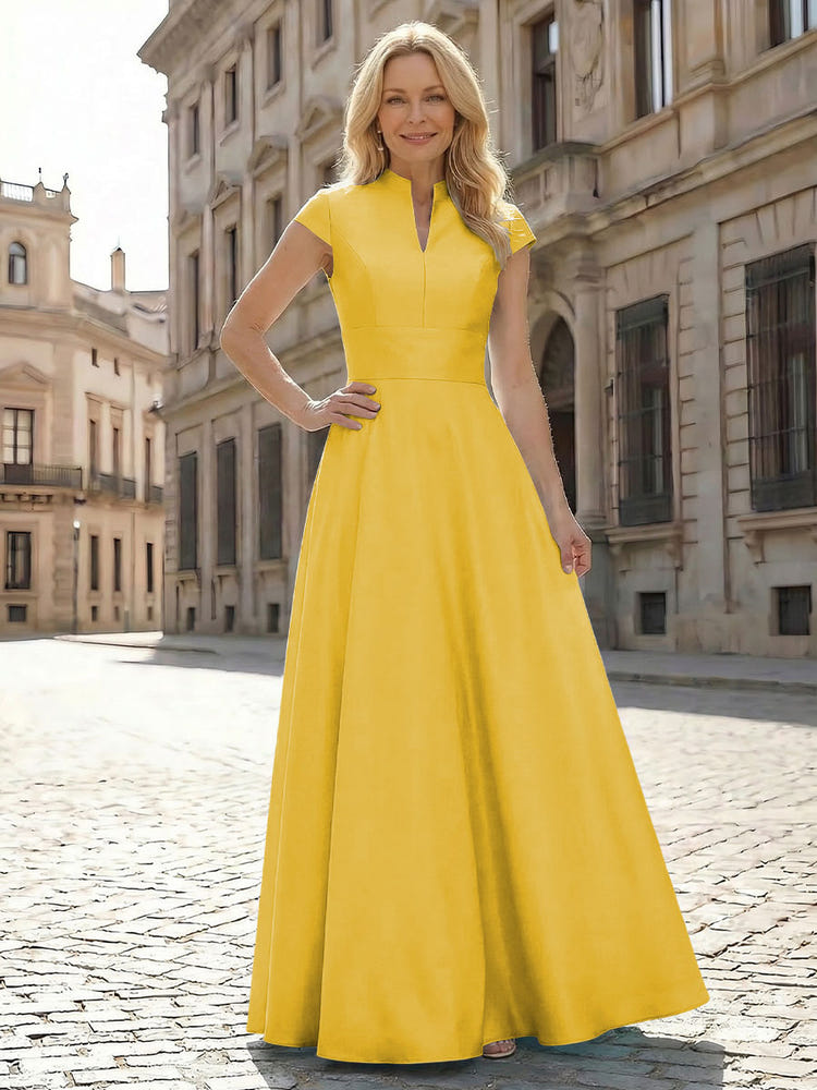 Simple Satin Mother of the Bride Dresses with Short Sleeves
