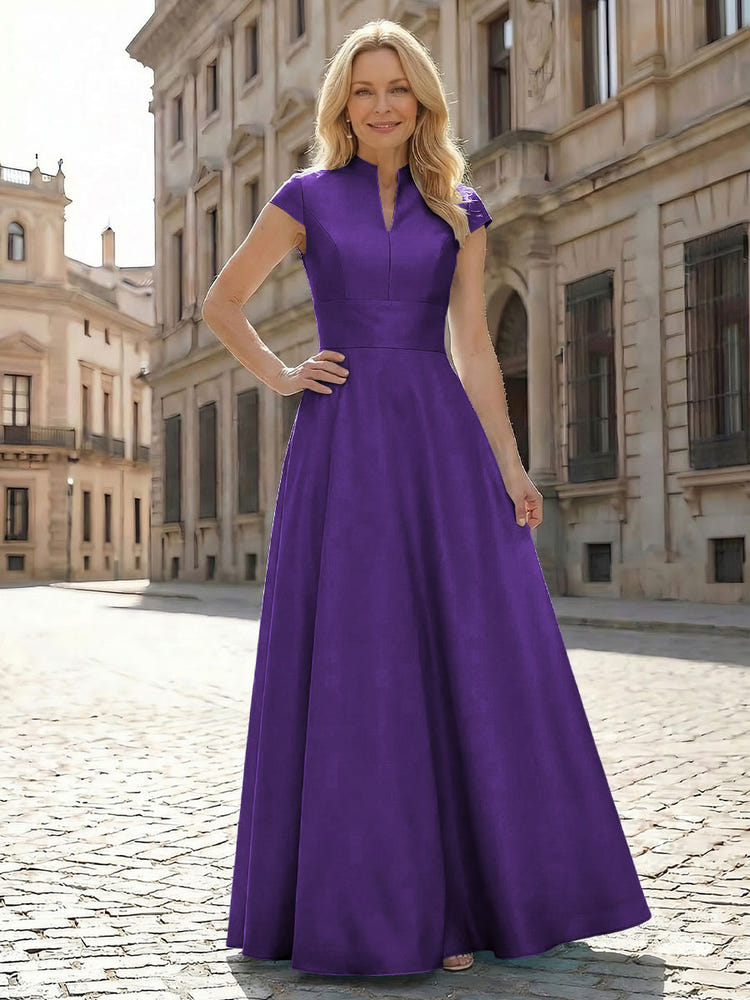 Simple Satin Mother of the Bride Dresses with Short Sleeves