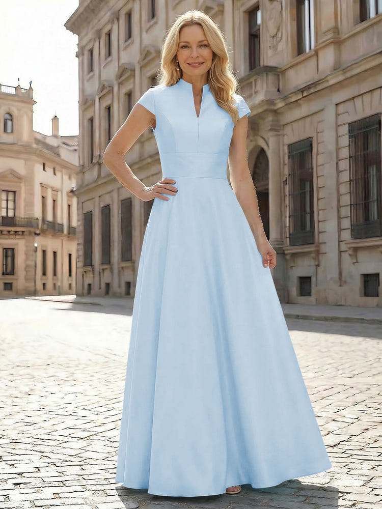 Simple Satin Mother of the Bride Dresses with Short Sleeves