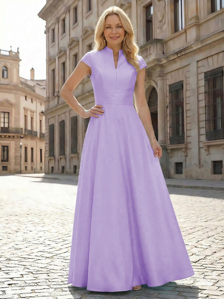 Simple Satin Mother of the Bride Dresses with Short Sleeves