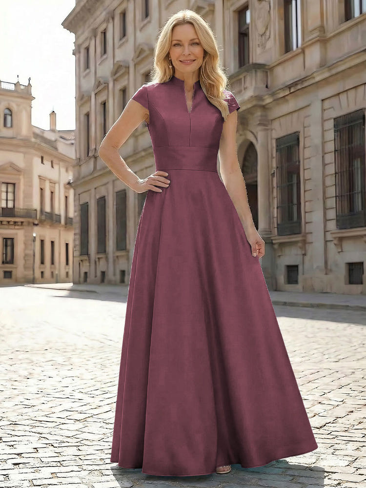 Simple Satin Mother of the Bride Dresses with Short Sleeves