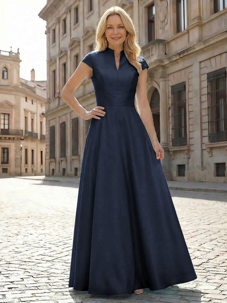 Simple Satin Mother of the Bride Dresses with Short Sleeves