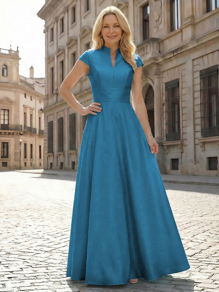 Simple Satin Mother of the Bride Dresses with Short Sleeves