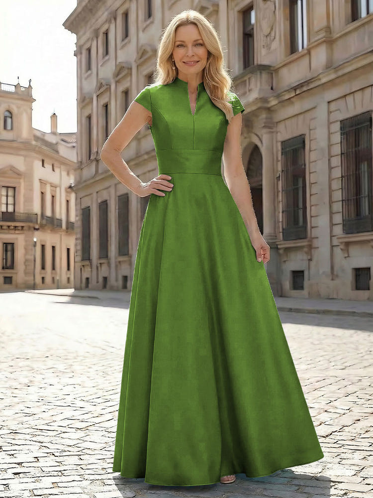 Simple Satin Mother of the Bride Dresses with Short Sleeves