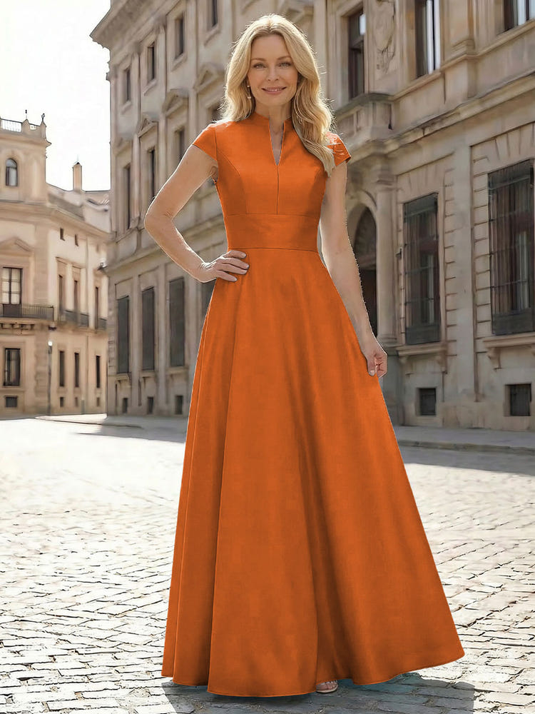Simple Satin Mother of the Bride Dresses with Short Sleeves