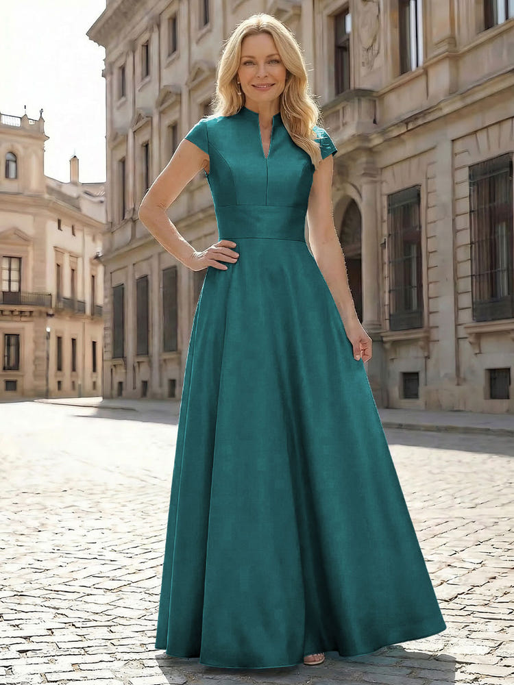 Simple Satin Mother of the Bride Dresses with Short Sleeves