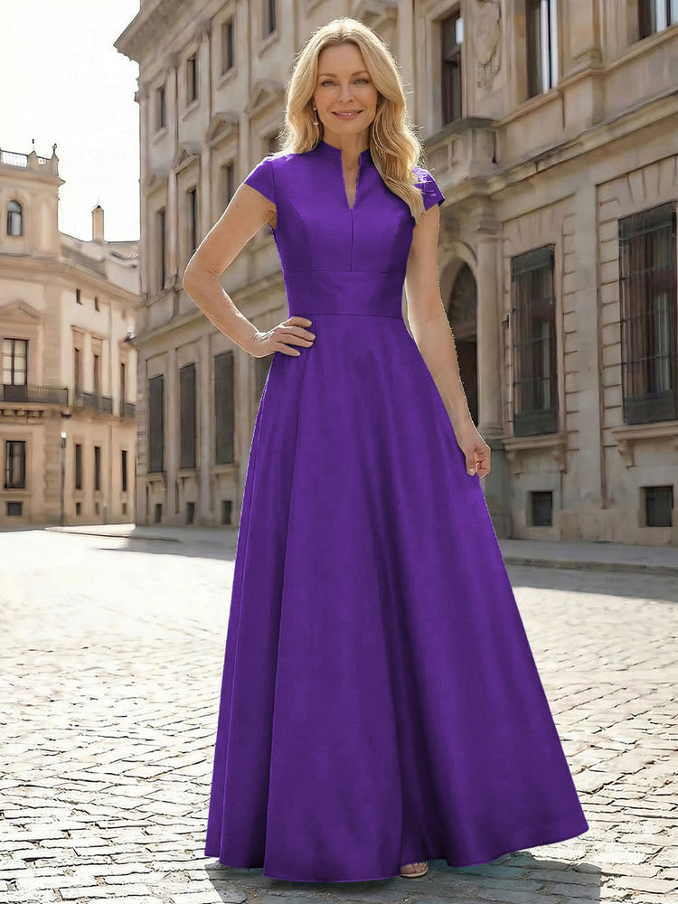 Simple Satin Mother of the Bride Dresses with Short Sleeves