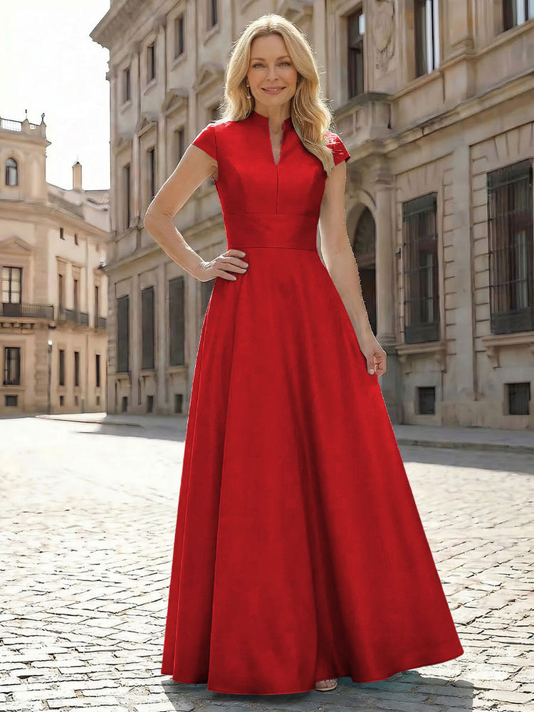 Simple Satin Mother of the Bride Dresses with Short Sleeves