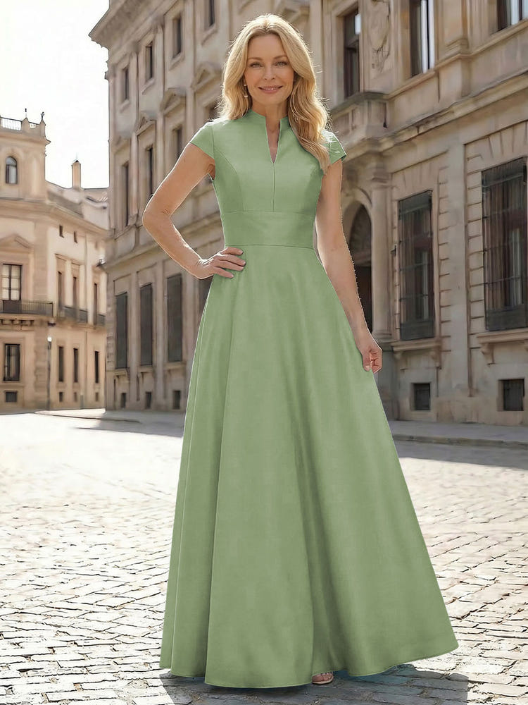 Simple Satin Mother of the Bride Dresses with Short Sleeves