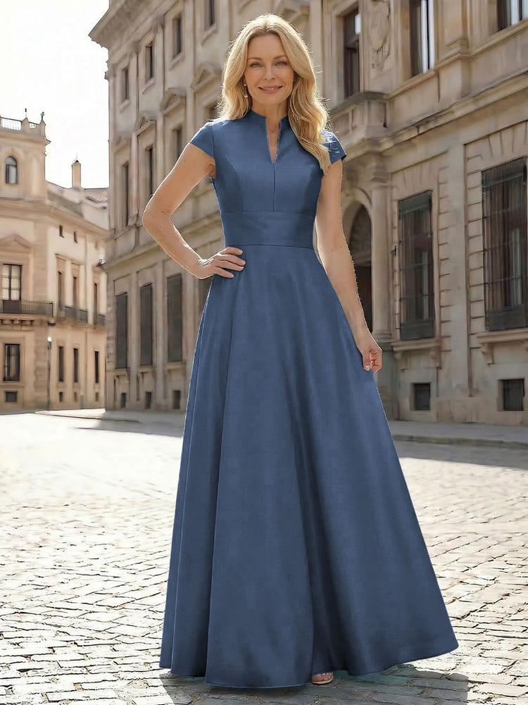 Simple Satin Mother of the Bride Dresses with Short Sleeves