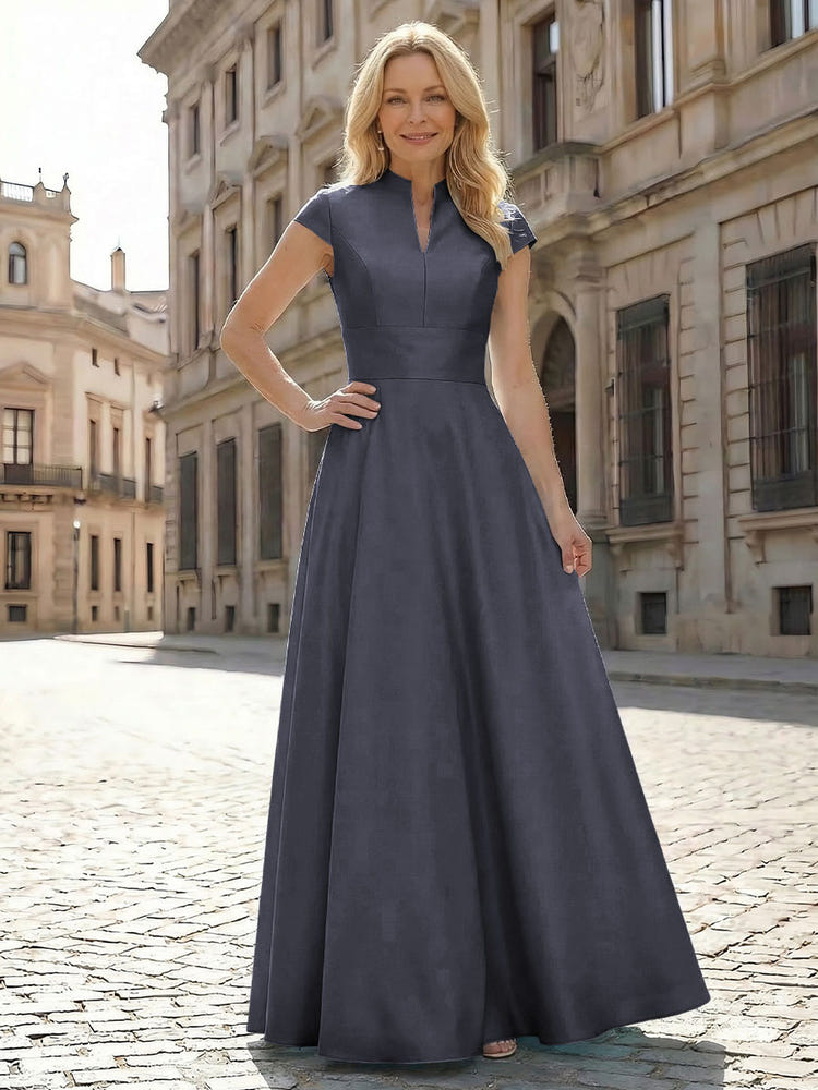 Simple Satin Mother of the Bride Dresses with Short Sleeves