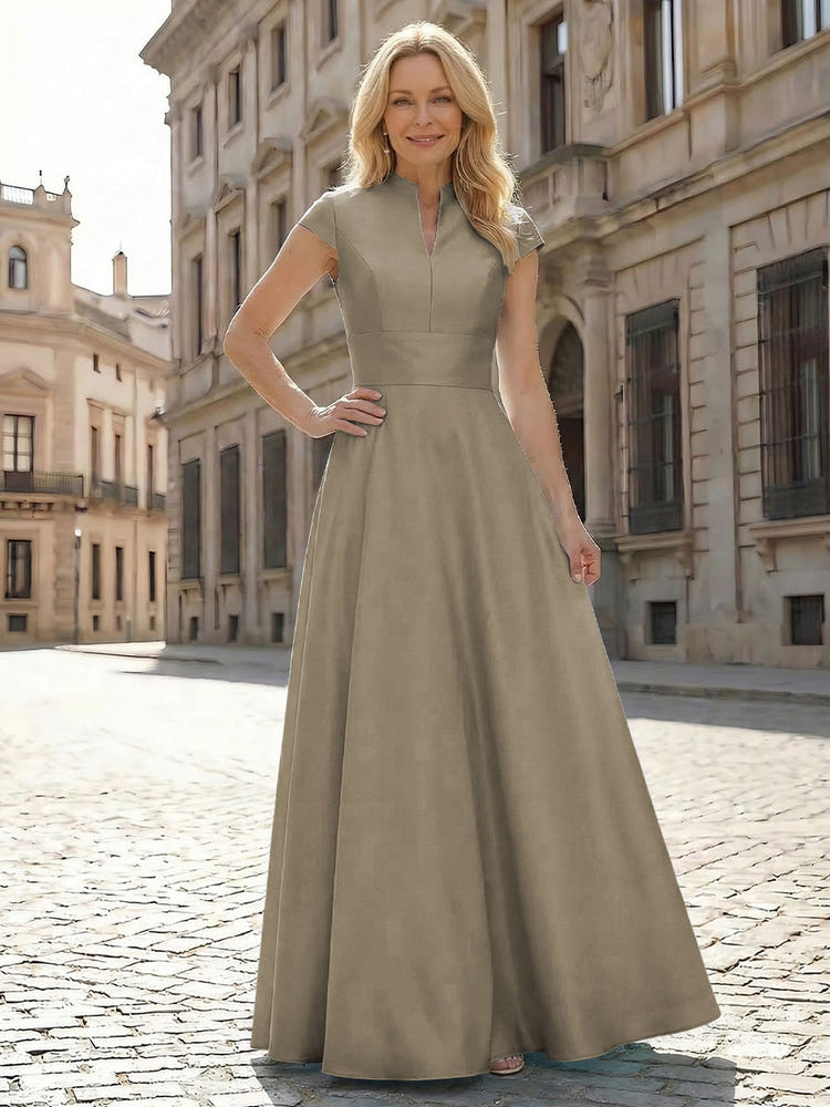 Simple Satin Mother of the Bride Dresses with Short Sleeves