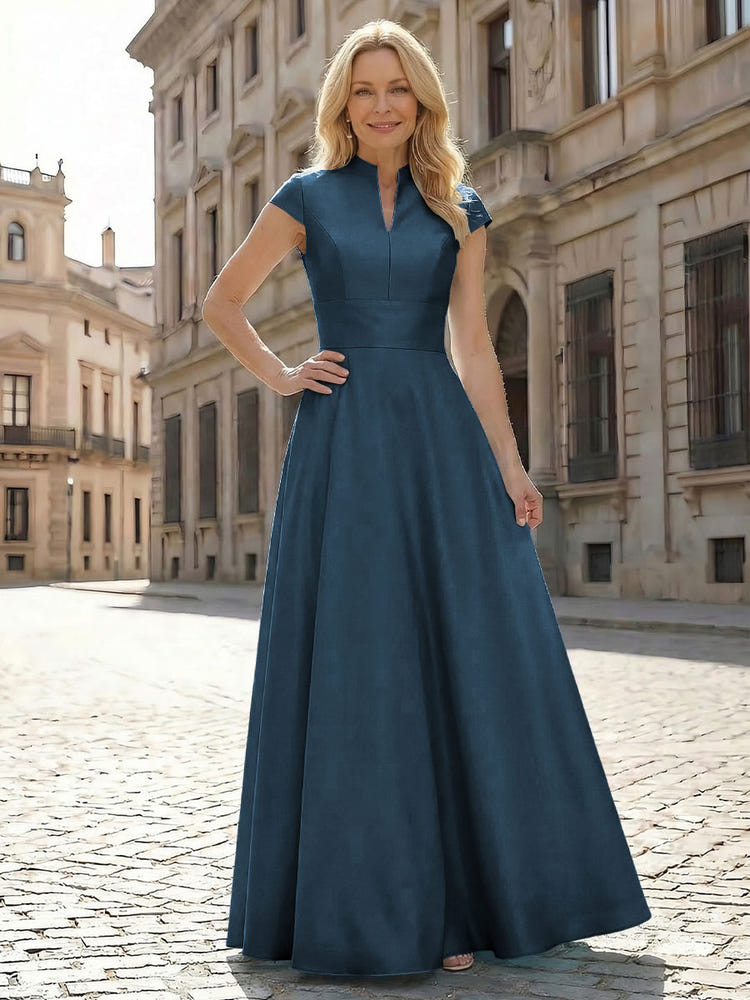 Simple Satin Mother of the Bride Dresses with Short Sleeves