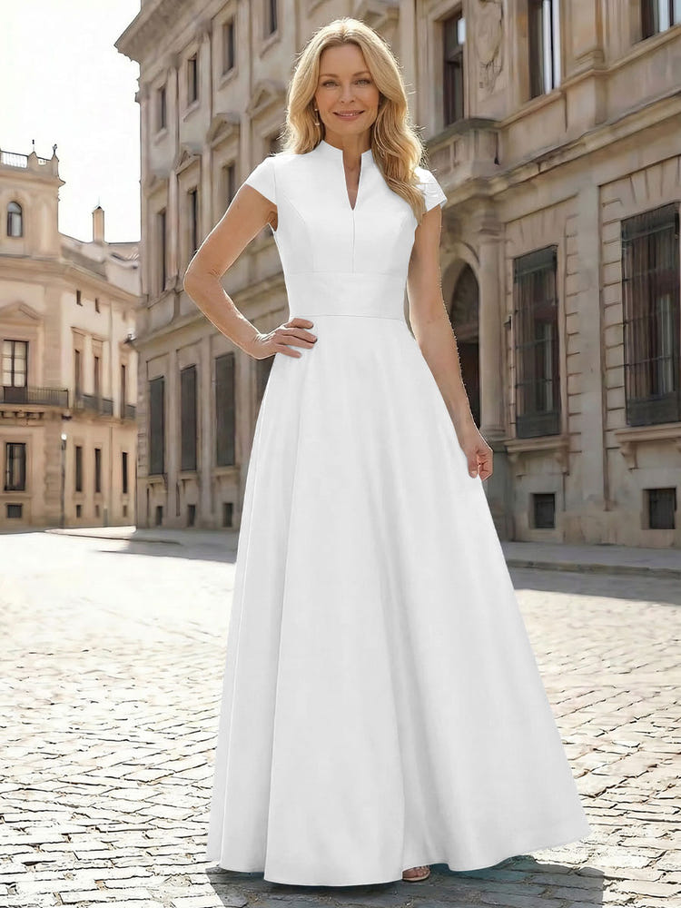 Simple Satin Mother of the Bride Dresses with Short Sleeves