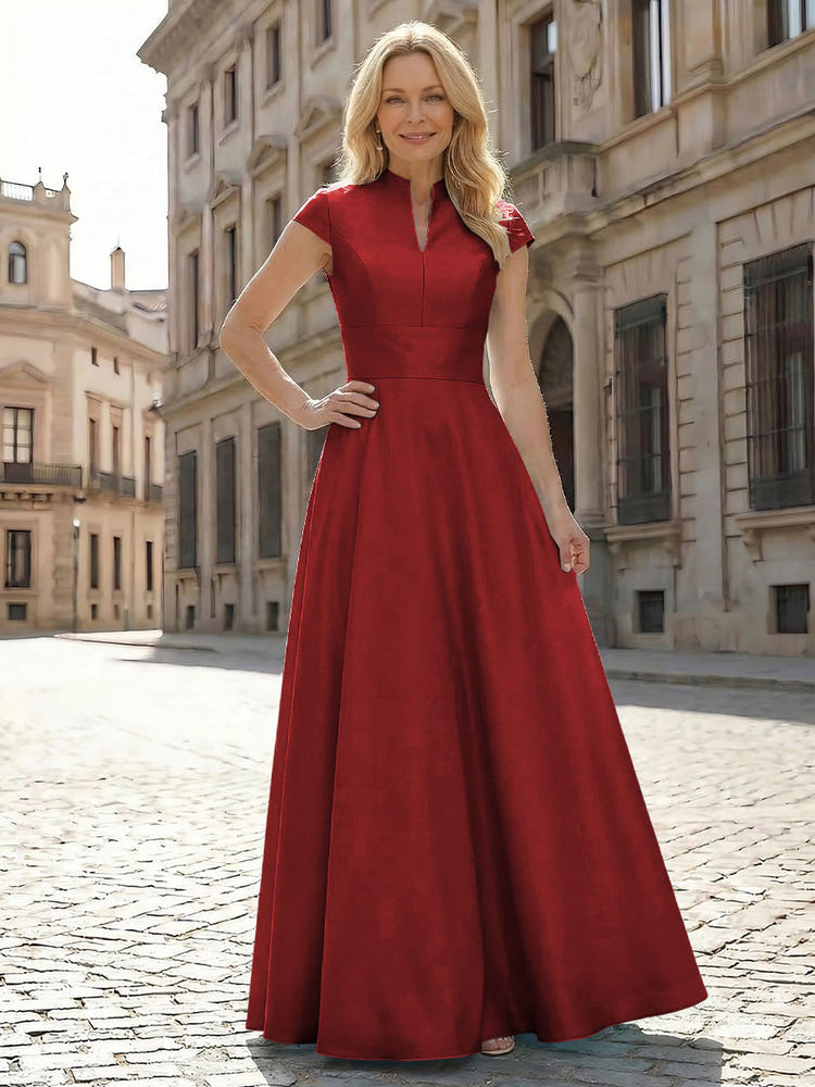 Simple Satin Mother of the Bride Dresses with Short Sleeves