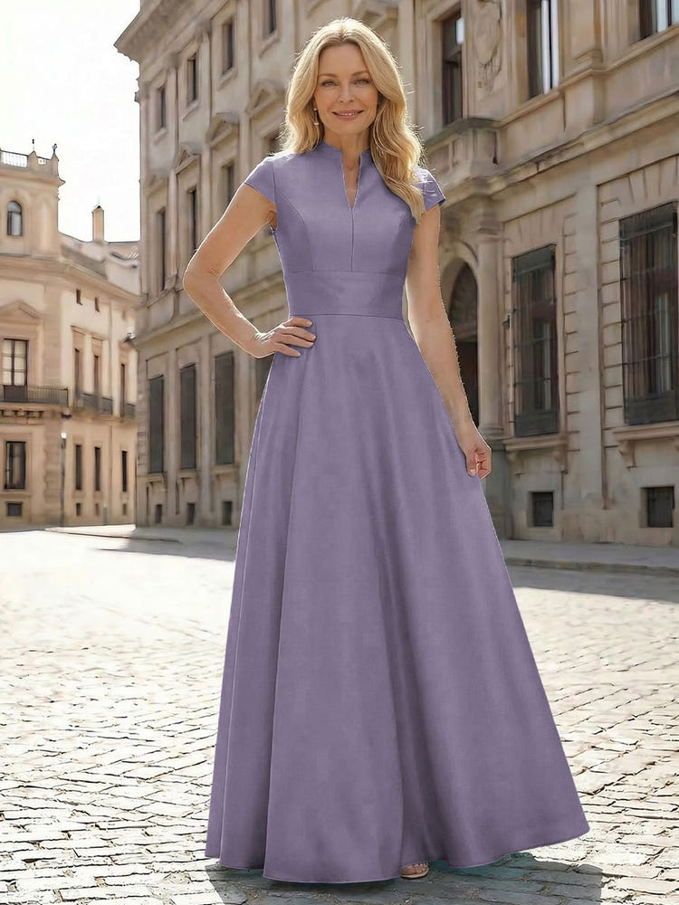 Simple Satin Mother of the Bride Dresses with Short Sleeves
