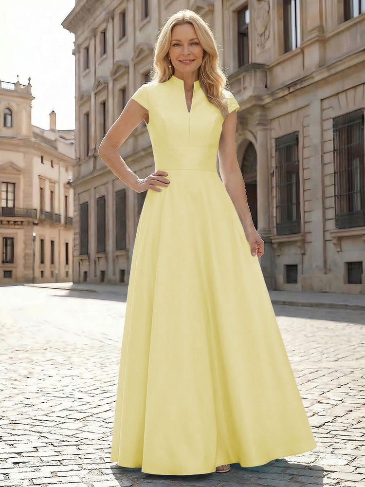 Simple Satin Mother of the Bride Dresses with Short Sleeves