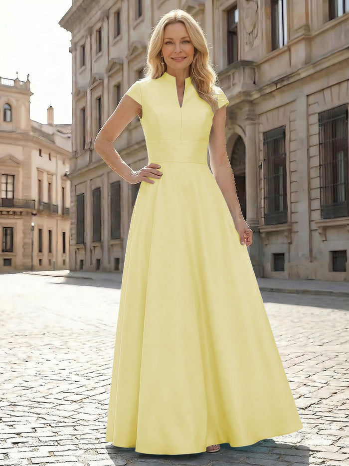 Simple Satin Mother of the Bride Dresses with Short Sleeves