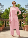3 Pieces Chiffon Pantsuit Crew Neck Mother of the Bride Pantsuits with Jacket