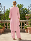 3 Pieces Chiffon Pantsuit Crew Neck Mother of the Bride Pantsuits with Jacket