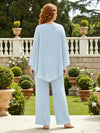 2 Pieces Chiffon Pantsuit V Neck Mother of the Bride Pantsuits with Caps