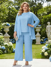 3 Pieces Chiffon Pantsuit Crew Neck Mother of the Bride Pantsuits with Jacket