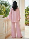 2 Pieces Chiffon Pantsuit Crew Neck Mother of the Bride Pantsuits with Ruffles