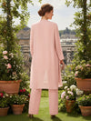 3 Pieces Chiffon Pantsuit Crew Neck Mother of the Bride Pantsuits with Jacket