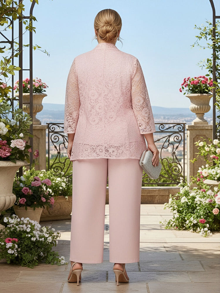3 Pieces Chiffon Pantsuit Crew Neck Mother of the Bride Pantsuits with Jacket
