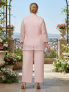 3 Pieces Chiffon Pantsuit Crew Neck Mother of the Bride Pantsuits with Jacket