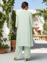 3 Pieces Chiffon Pantsuit Crew Neck Mother of the Bride Pantsuits with Jacket