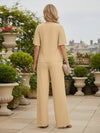 2 Pieces Chiffon Pantsuit Crew Neck Mother of the Bride Pantsuits with Tiered