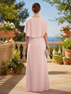 Long Chiffon A-Line Crew Neck Mother of the Bride Dresses with Caps