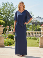 3 Pieces Chiffon Pantsuit V Neck Mother of the Bride Dresses with Caps