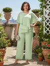 2 Pieces Chiffon Pantsuit Asymmetric Neck Mother of the Bride Pantsuits with Tiered