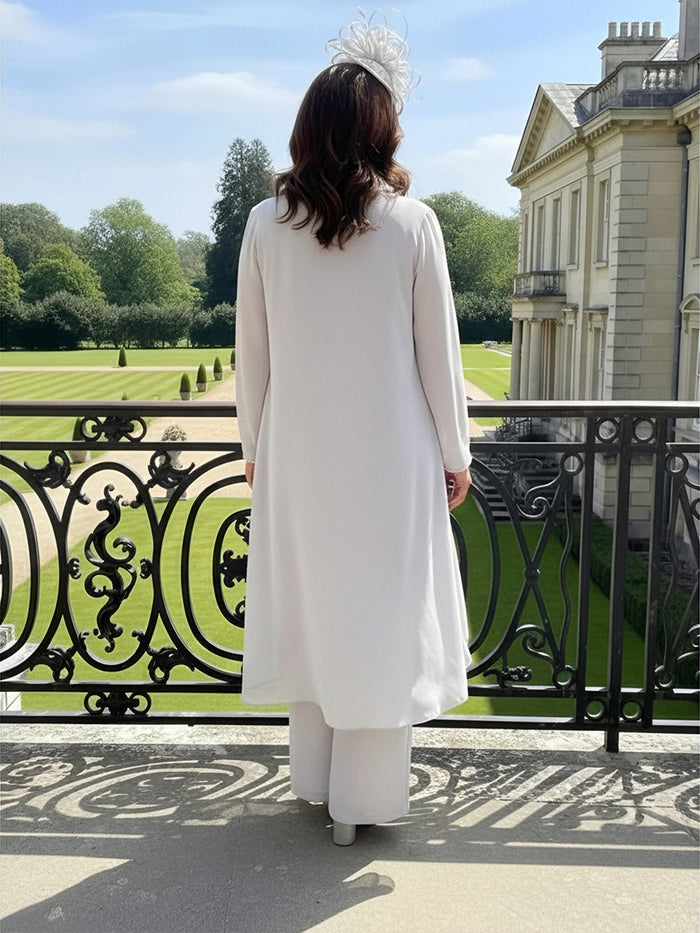 2 Pieces Chiffon Pantsuit V Neck Mother of the Bride Pantsuits with Caps