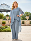 3 Pieces Chiffon Pantsuit Crew Neck Mother of the Bride Pantsuits with Jacket