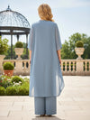 3 Pieces Chiffon Pantsuit Crew Neck Mother of the Bride Pantsuits with Jacket
