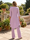 2 Pieces Chiffon Pantsuit V Neck Mother of the Bride Pantsuits with 3D Flowers