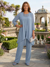 3 Pieces Chiffon Pantsuit Crew Neck Mother of the Bride Pantsuits with Jacket