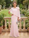 2 Pieces Chiffon A-Line Crew Neck Mother of the Bride Dresses with Caps