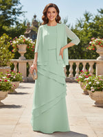 2 Pieces Chiffon A-Line Crew Neck Mother of the Bride Dresses with Jacket