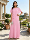 2 Pieces Chiffon A-Line Crew Neck Mother of the Bride Dresses with Ruffles